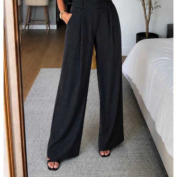 Chrome Riot Pants - Chrome Riot M Pinstripe Pull On Menswear Pleated Trouser Pants Office Siren EUC